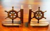 SH48656 - Bookend Pair Wooden Ship Wheel Brass Fitted